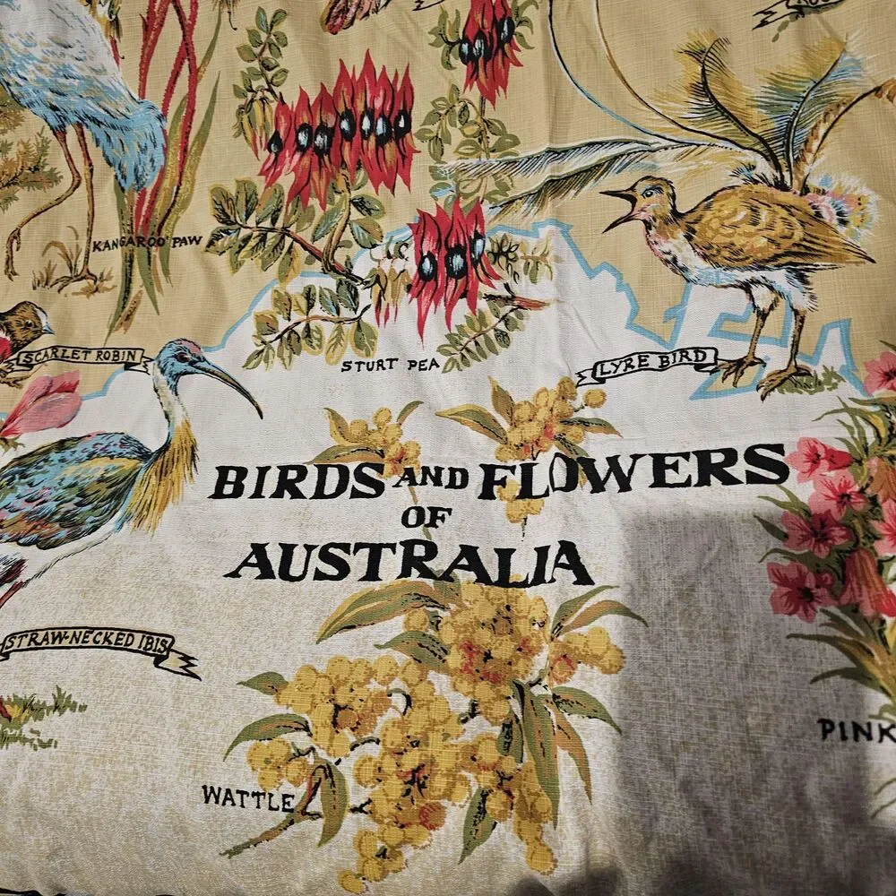 Vintage Australian Bird Tablecloth | Floral Table Linens | Card Table Cover